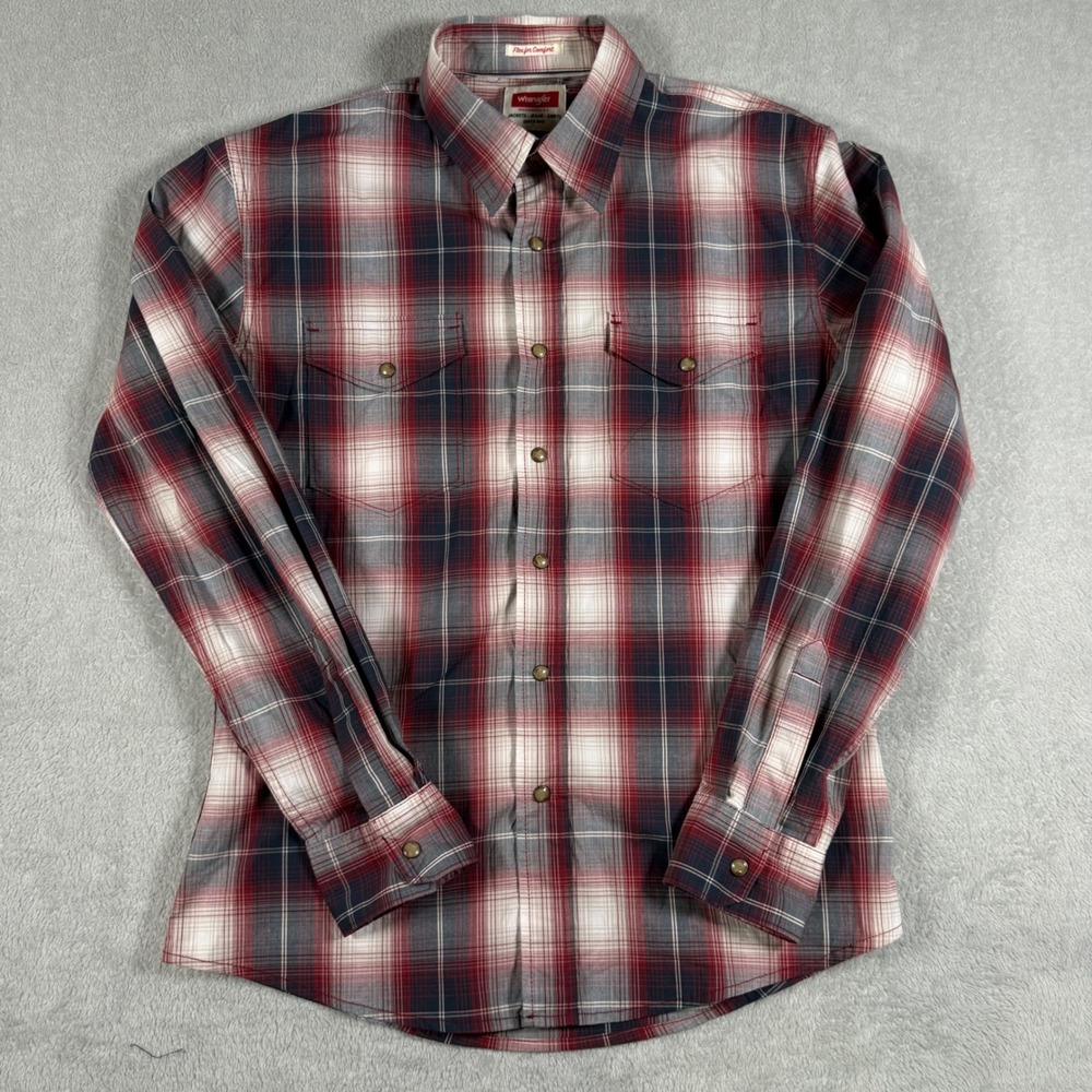 Wrangler Button Up Shirt Mens Med Red Plaid Flex for Comfort Long Sleeve Snap
